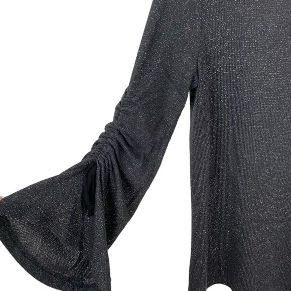 Juicy Couture Y2k Sparkly Metallic Ruched Black Tunic Pullover Party Sweater L - Picture 2 of 5